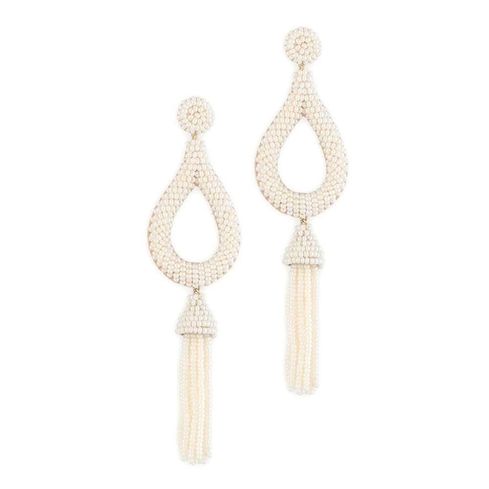Ivory Pearl Teardrop Tassel Earrings
